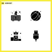 Gruppe von 4 modernen soliden Glyphen, die für Alarmgeld-Basketball-Vätertagskabel editierbare Vektordesign-Elemente gesetzt werden vektor