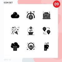9 universelle solide Glyphen für Web- und mobile Anwendungen gesetzt Geldwachstum Wirtschaft Einkommen Feuerwerk editierbare Vektordesign-Elemente vektor