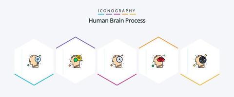 menschlicher Gehirnprozess 25 gefülltes Symbolpaket einschließlich Verstand. menschlich. Geist. Kopf. Zeit vektor