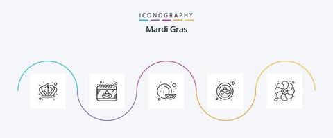 mardi gras linje 5 ikon packa Inklusive solros. gräs. frukt. blomma. dubbloon vektor