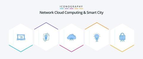 nätverk moln datoranvändning och smart stad 25 blå ikon packa Inklusive aning. nätverk. förvaltning. värdskap. datoranvändning vektor