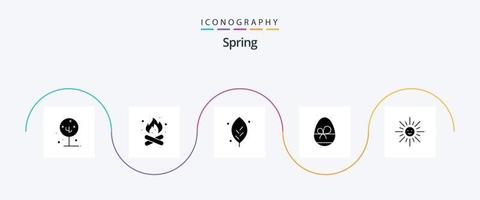 Spring Glyph 5 Icon Pack inklusive Essen. Geschenk. heiß. Ei. Natur vektor