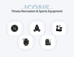 kondition rekreation och sporter Utrustning glyf ikon packa 5 ikon design. Utrustning. skivstång. sporter. snabb. diet vektor