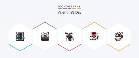 Valentinstag 25 Filledline Icon Pack inklusive Liebe. Rose. Geschenk. Liebe. Herz vektor