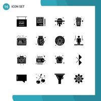Stock Vector Icon Pack mit 16 Zeilen Zeichen und Symbolen für großen Verkauf Getränkeplan Kaffee heiß editierbare Vektordesign-Elemente