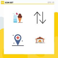 editierbares Vektorlinienpaket mit 4 einfachen flachen Symbolen von Food Hospital Ice Cream Change Map editierbare Vektordesign-Elemente vektor