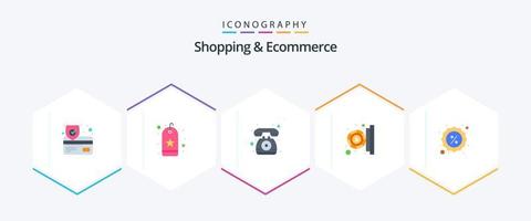 Shopping und E-Commerce 25 Flat Icon Pack inklusive Sale. Geld. Kontakt. Zahlung. Münze vektor