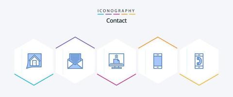 Kontakt 25 blå ikon packa Inklusive telefon. ringa upp. kuvert. e-post. Kontakt vektor