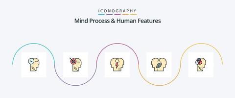 Mind Process und Human Features Line Filled Flat 5 Icon Pack inklusive Human. Geist. Konflikt. Kopf. Öko vektor