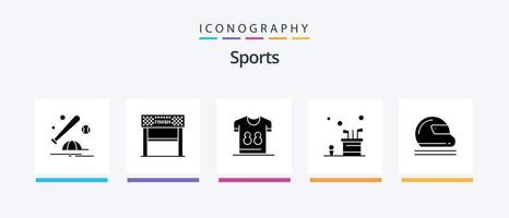 Sports Glyph 5 Icon Pack inklusive Golf. Tasche. Wettrennen. Spieler. Hemden. kreatives Symboldesign vektor