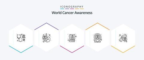 World Cancer Awareness 25-Zeilen-Icon-Pack einschließlich Knochen. medizinisch. Welt. Standort. Tag vektor