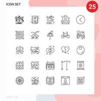 universell ikon symboler grupp av 25 modern rader av tillbaka utomhus medicinsk bok väska ryggsäck redigerbar vektor design element