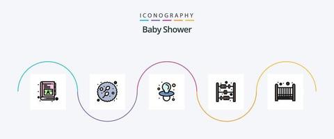 bebis dusch linje fylld platt 5 ikon packa Inklusive . dålig. bebis. bebis. bebis vektor