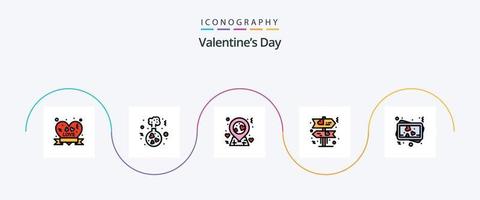 valentines dag linje fylld platt 5 ikon packa Inklusive . minne. plats. kärlek. riktning vektor