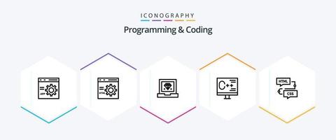 Programmierung und Codierung 25-Zeilen-Icon-Pack inklusive Entwicklung. Kodierung. Programmierung. Programmierung. sich entwickeln vektor