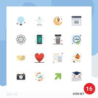 flacher farbsatz der mobilen schnittstelle mit 16 piktogrammen der atom-website feiert das editierbare paket der webseite mit kreativen vektordesignelementen vektor