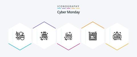 Cyber Monday 25-Zeilen-Icon-Pack, einschließlich Online. Cyber. Montag. Netz. Prozentsatz vektor