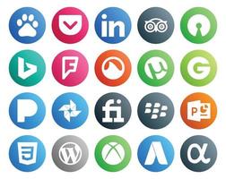 20 social media ikon packa Inklusive wordpress powerpoint grooveshark björnbär Foto vektor