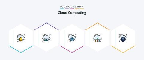 Cloud-Computing-Icon-Pack mit 25 gefüllten Zeilen, einschließlich Internet. Cloud Computing. Server. Wolke vektor