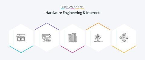 hårdvara teknik och internet 25 linje ikon packa Inklusive förorening. ekologi. elektronisk. urban. sensor vektor