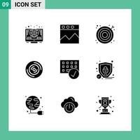 grupp av 9 fast glyfer tecken och symboler för ansluten CD Sök vinyl skiva redigerbar vektor design element