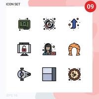 modern uppsättning av 9 fylld linje platt färger pictograph av journalist säkerhet mål skydda data redigerbar vektor design element