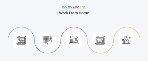 Arbeit von zu Hause aus Line 5 Icon Pack inklusive Teilen. treffen. Arbeiten. Kommunikation. Tee vektor