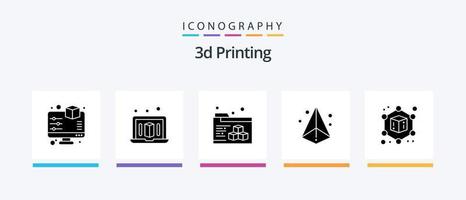 3d utskrift glyf 5 ikon packa Inklusive geometrisk. 3d. utskrift. utskrift. laser. kreativ ikoner design vektor