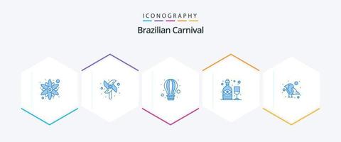 Brasilianischer Karneval 25 blaues Icon Pack inklusive Wild. Papagei. Fallschirm. Karneval. Wein vektor