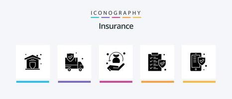 Insurance Glyph 5 Icon Pack inklusive Sicherheit. Telefon. Versicherung. Politik. dokumentieren. kreatives Symboldesign vektor