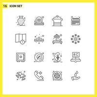 uppsättning av 16 modern ui ikoner symboler tecken för varning varna matlagning schema utnämning redigerbar vektor design element