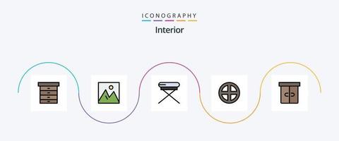 interiör linje fylld platt 5 ikon packa Inklusive dekor. interiör. stol. hushåll. dekoration vektor