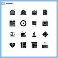 Stock Vector Icon Pack mit 16 Zeilenzeichen und Symbolen für Rezepte, Lebensmittel, Laptop, Kochbuch, Bildung, editierbare Vektordesign-Elemente