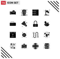 Stock Vector Icon Pack mit 16 Linienzeichen und Symbolen für Badmintonsport Halloween Curling Business editierbare Vektordesign-Elemente