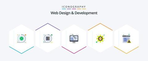 Webdesign und -entwicklung 25-Flat-Icon-Pack einschließlich CSS-Ausrüstung. Zahn. Server. Kaskadierung. Web Entwicklung vektor