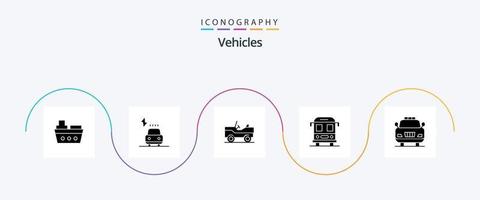 Fahrzeuge Glyphe 5 Icon Pack inklusive . Notfall. Militär. Auto. Schule vektor