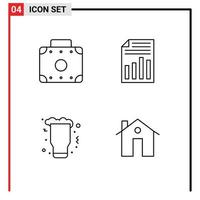 uppsättning av 4 modern ui ikoner symboler tecken för portfölj natt dokumentera Rapportera vin redigerbar vektor design element