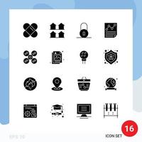 16 universelle solide Glyphenzeichen Symbole von Quad-Copter-Drohne-Kreisberichtsbuchstaben editierbare Vektordesign-Elemente vektor