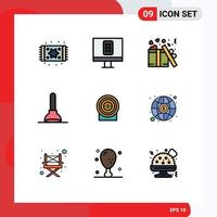 Stock Vector Icon Pack mit 9 Zeilenzeichen und Symbolen für Ziel Geld Liebe Ziel Toilette editierbare Vektordesign-Elemente