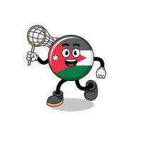 karikatur der jordanischen flagge, die einen schmetterling fängt vektor