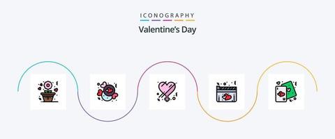 Valentinstag Linie gefüllt Flat 5 Icon Pack inklusive Herz. Film. weiblich. Liebe. Film vektor