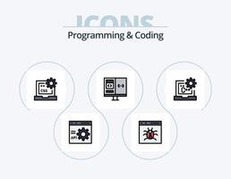 Programmierung und Codierung Zeile gefüllt Icon Pack 5 Icon Design. Fehler. entwickeln. Laptop. Programmierung. entwickeln vektor