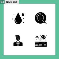 4 thematische Vektor-Solid-Glyphen und editierbare Symbole von Blood Man Water Form Manager editierbare Vektordesign-Elemente vektor