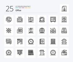 kontor 25 linje ikon packa Inklusive strömning. kontor. seo. arbete. däck vektor