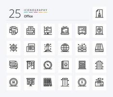 Office 25 Line Icon Pack inklusive Streaming. Büro. seo. arbeiten. Deck vektor