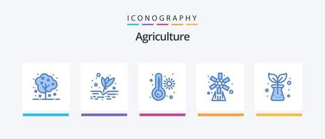 Landwirtschaft blau 5 Icon Pack inklusive Natur. Windmühle. Meter. Natur. Landwirtschaft. kreatives Symboldesign vektor