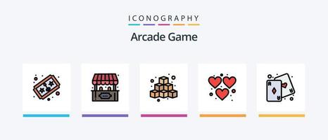 Arcade-Linie gefüllt 5 Icon Pack inklusive Play. Fahrkarte. Spaß. spielen. Spaß. kreatives Symboldesign vektor