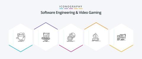 Software-Engineering und Videospiele 25-Zeilen-Icon-Pack inklusive Inhalt. DVD. Internet. Software. Rabatt vektor