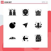 moderner Satz von 9 soliden Glyphen-Piktogrammen von editierbaren Vektordesign-Elementen für Aktien-Instagram-Geschenkbox-Kryptowährungsmünzen vektor