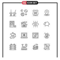 16 thematische Vektorumrisse und bearbeitbare Symbole zur Codierung der gdpr-Pin-Position des Hotels, bearbeitbare Vektordesign-Elemente vektor